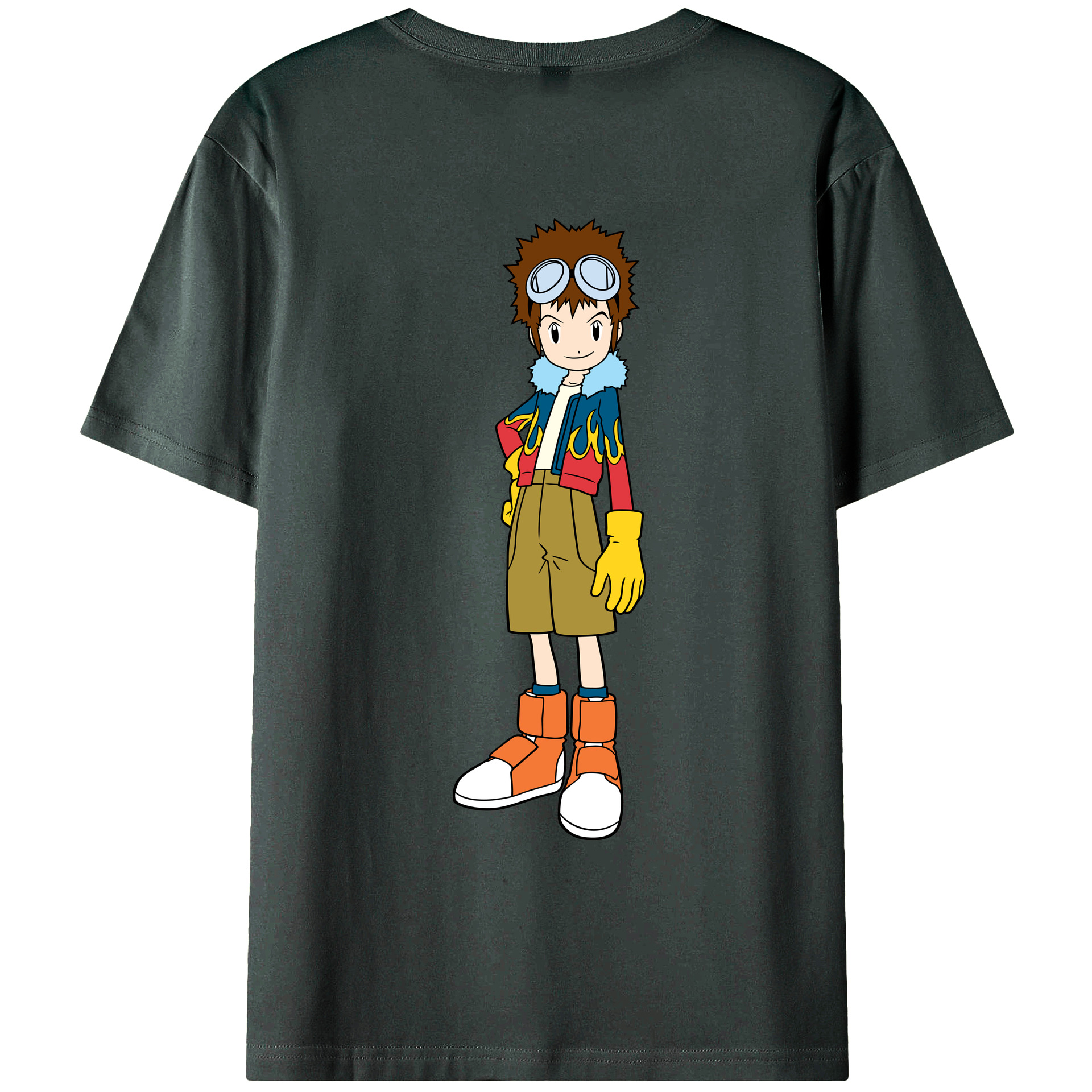 （画像用） Digimon デジタルモンスター/デジモン 綿100％ メンズ半袖Tシャツ（バックプリント） 通気性